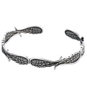 Vintage Style Silver Plated Guardian Angel Wings Cuff Bracelet - UniSex